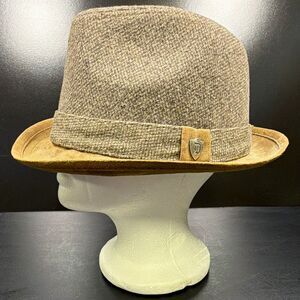 DPC Dorfman Pacific Mens Fedora Hat Large Brown Tweed Tan Brim Preowned sz LARGE